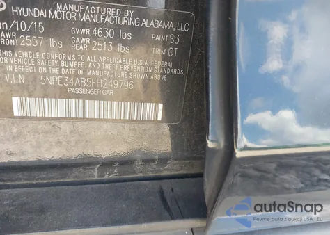 2015 Hyundai Sonata Limited 2.0T z USA, uszkodzony, nr VIN 5NPE34AB5FH249796